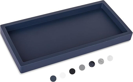 Bathroom Tray, Small Vanity Tray Silicone Soap Dish Sponge Holder Kitchen Sink Organizer Bathroom Accessories for Countertop, Toilet, Shower, Large, Dark Blue