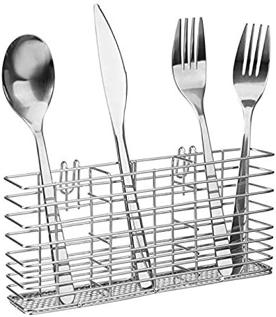 Slideep Cutlery Utensil Silverware Drying Rack, Flatware Storage Solution Basket with Hooks for Kitchen Dish Drainer Dish Drying Rack, RustProof 304 Stainless Steel