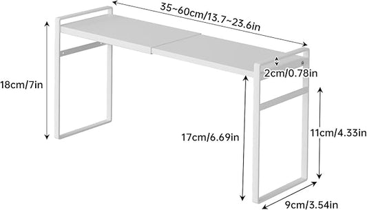 Expandable Metal Spice Organizer Shelf, Standing Small Narrow Rack for Seasonings, Adjustable Kitchen Storage Shelf Countertop (White, L13.7-23.6''*W3.54''H7'')