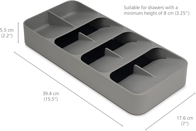 Joseph Joseph DrawerStore Compact Utensil Organizer For Kitchen Drawer Silverware, Flatware Tray, Grey