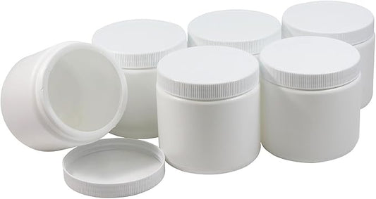 Pinnacle Mercantile Plastic Containers with Screw on Lids 16 oz Quart Hot or Cold Freezable Food Ice Cream Jars White BPA Free Set of 6
