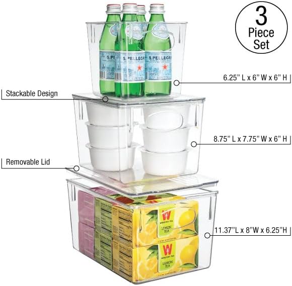 Sorbus Refrigerator Organizer Bins (3-Pack) – BPA-Free Fridge Bins, Plastic Organizers for Freezer, Pantry Closet Storage, Fridge Organization, Food Storage, Produce, and Kitchen Essentials