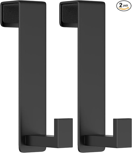 WUIVIUT 2 Pack Heavy Duty Single Over The Door Hooks L-Shaped Bedroom Door, Jacket Hanger Hook, 1.77 inch Wide Over The Door Hook, Strong Holder for Coats(L Shape 2 Pack, Fits 1-3/4'' Thick)