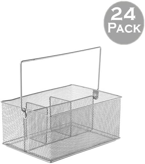 YBM HOME Mesh Silver Condiment Caddy/Kitchen Supply, Utensil, Silverware Organizer Cutlery Holder Flatware Storage Napkin Holder (Silver, 24)