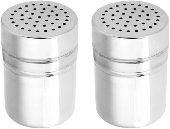 Stainless Steel Powdered Sugar Shaker Duster, Spice Dispenser Spice Shaker Condiment Jar Kitchen Shakers Metal Salt Pepper Dredge Shakers with Holes and Lids for Salt Spice Sugar, Set of 2