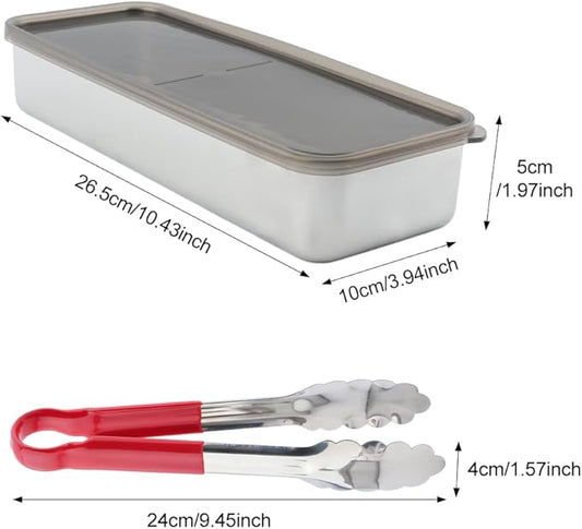 Bacon Container for Refrigerator,with Lid and Food Tongs 304 Stainless Steel Airtight Container Suitable for Storing Meat Slices, Bread Slices, Bacon, Fish, Seafood