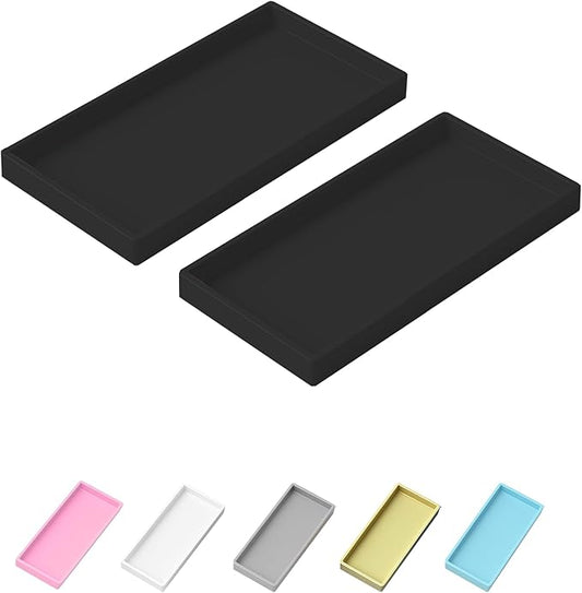 Vanity and Bathroom Tray, 7.7" ABS Countertop Organizer,Waterproof Vanity Tray for Toilet Tank,Perfume,Soap,Keys,Bathroom Accessories,Kitchen and Bath Trays,Non Slip Small Trays,Black,2 Pack