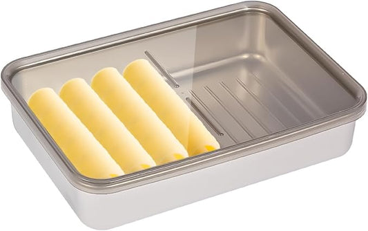 1PCS Cheese Container for Fridge, 304 Stainless Steel Deli Meat Container for Fridge with Ridged Bottom, Food Storage Holder with Lids (1PCS Cheese Holder- 27 FL OZ)