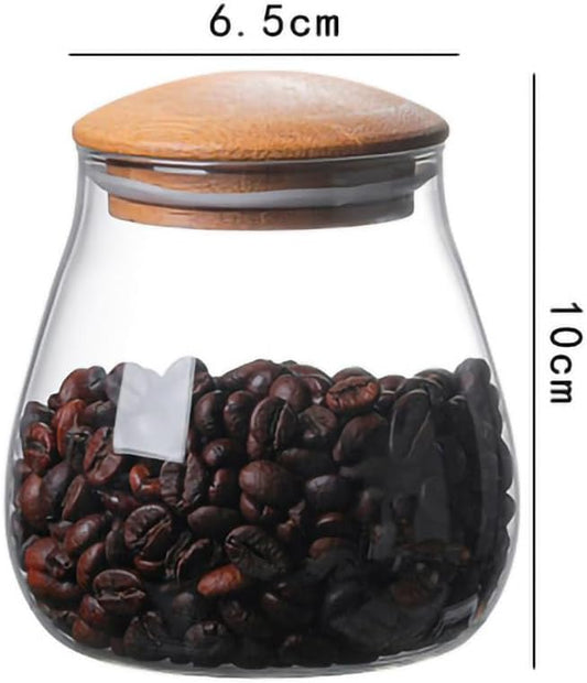 WAIT FLY Mushroom Shape Borosilicate Glass Coffee Bean Storage Container with Airtight Bamboo Lid, Tea Canister, Food Storage Jar for Tea, Coffee, Spices, Sugar, Candy, Cookies, Cereals-Smooth-13 OZ