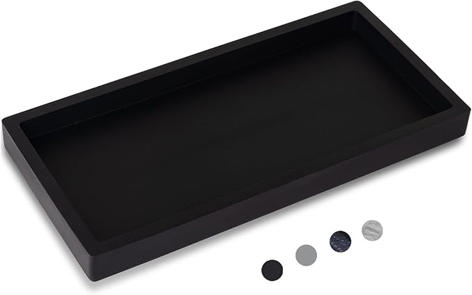 Bathroom Trays for Counter, Slicone Vanity Trays for Bathroom, Rectangle Sponge Holder for Kitchen Sink - Black