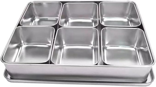 Xarra - Japanese Mini Container, Stainless Steel Yakumi Mise En Place Box, Multi Compartment Set For Food, Herbs, Seasoning and Spices (6 Compartment)