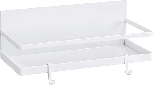 Thipoten Magnetic Spice Rack, Strong Magnetic Shelf with 2 Removable Hooks, Perfect Space Saver for Small Kitchen/Apartment, Awesome Metal Cabinet for Holding Spices, Jars, Salt, Beverage(White)