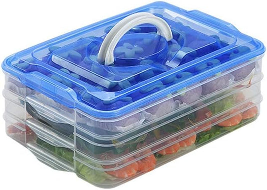 Refrigerator Organizer Bin, Plastic Food Storage Containers with Lid, 3-Layer, BPA free, Stackable Food Organizer Keeper for Snack, Vegetables, Meat, Fish, Bacon (blue)