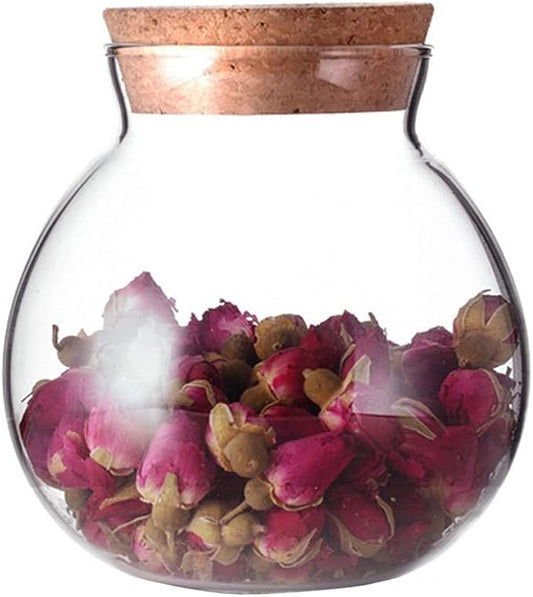 vipolish 1 PC 500ml/17oz Transparent Round Sealed Glass Bottles with Cork Stopper Flower Tea Storage Containers Jars for Candy Cookie Chocolate Beans