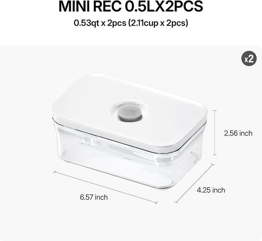 Premium Airtight Food Storage Containers, Mini Rectangular 2pc/set(0.53qt), Smart One-Click Seal Lid, No Hinges, 100% Leak Proof, BPA-FREE, Dishwasher, Freezer & Microwave Safe