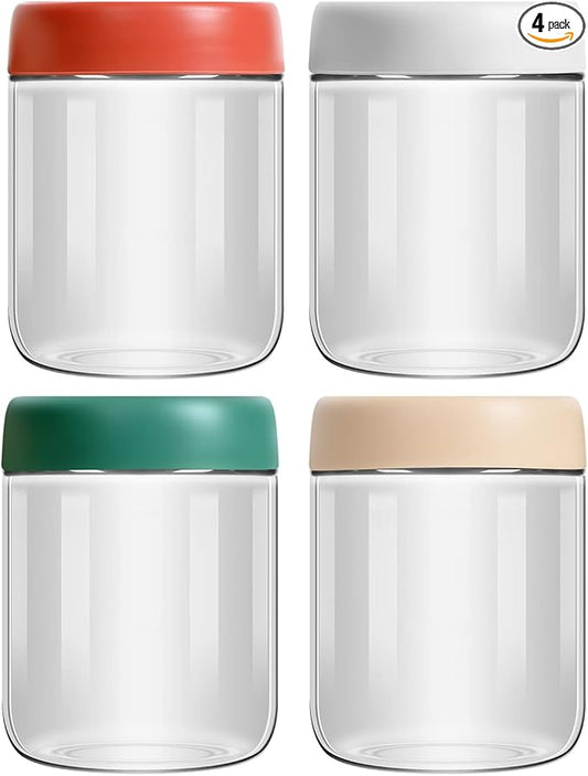 4-Pack Overnight Oats Containers with Lids 16oz Glass Mason Jars Meal Prep Salad Food Cereal Snacks Pudding Yogurt Storage