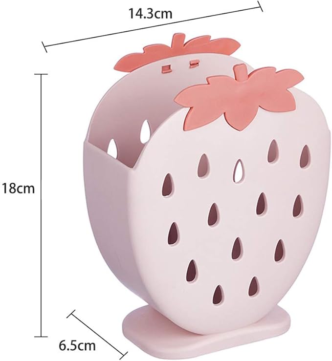 AKOAK 1 Pack Strawberry Chopsticks Stand, Cutlery Storage Box, Suitable for Storing Spoons, Chopsticks, Spoons, Knives and Other Kitchen Utensils (Light Pink)