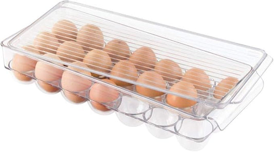 iDesign Plastic Egg Holder with Lid and Handle - Holds 21 Eggs - Clear - Made in USA