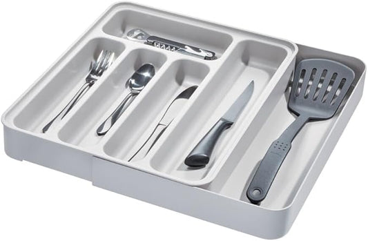 iDesign Eco BPA-Free Recycled Plastic Expandable Flatware and Cutlery Tray, Flint