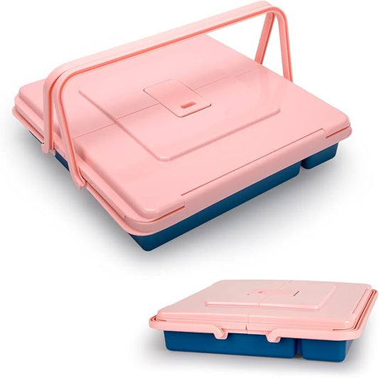 Silverware Organizer with Cover, Portable Cutlery Holder Flatware Tray with Lid Plastic Silverware Storage Box 5 Compartments for Kitchen Drawer (pink)