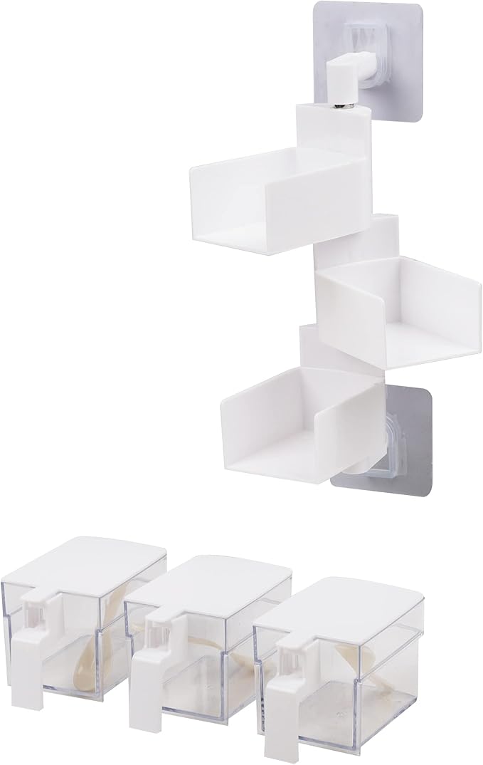 Mind Reader Anchor Collection, Wall Mount 3-Compartment Swivel Organizer with Removable Compartments with Hinged Lids and Enclosed Spoons, White