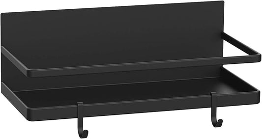 Thipoten Magnetic Spice Rack, Strong Magnetic Shelf with 2 Removable Hooks, Perfect Space Saver for Small Kitchen/Apartment, Awesome Metal Cabinet for Holding Spices, Jars, Bottle, Beverage(Black)