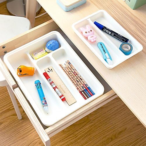HornTide 3-in-1 Cutlery Tray Expandable Utensils Holder Plastic Kitchen Drawer Organizer for Silverware Storage and More - White