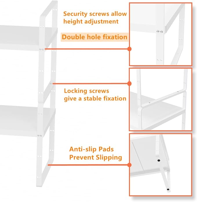 Slideep Expandable Counter Organizer Shelf, Stackable Cabinet Shelves Organizer Storage Rack Cupboard Stand Spice Rack for Kitchen Bathroom Pantry White -2 Set