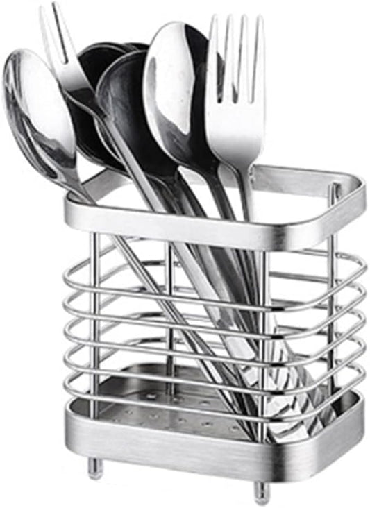 Utensil Holder, Stainless Steel Sink Utensil Holder Countertop, Kitchen Utensil Drying Caddy, Cutlery Drainer for Utensil, Rust-Proof Cutlery Utensil Organizer (Silver)