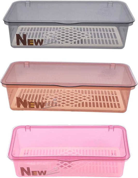 DOITOOL 3PCS Flatware Tray with Lid and Drainer, Tableware Utensil and Cutlery Drawer Organizer with Lid Covered Silverware Tray to Keeps Your Cutlery Organized and Protected (Random Color)