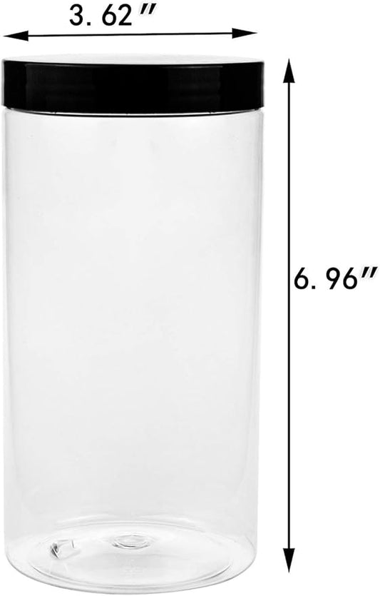 Lawei 8 Pack 34 oz Clear Plastic Jars with Black Lids - Plastic Food Storage Jars for Kitchen & Household Storage of Dry Goods, Nuts, Cookie and more