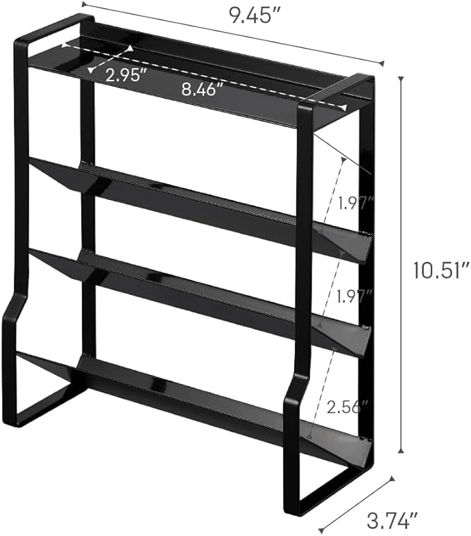Yamazaki Home Tower 4-Tier Slim Spice Rack Organizer - Large Capacity, Angled Shelves, Flat Top Tier - Ideal For Countertops And Stove Sides - Steel