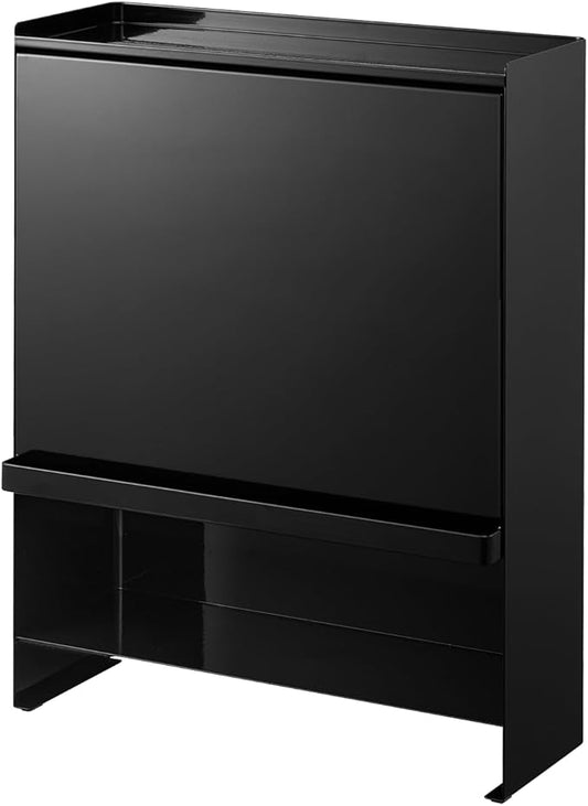 Yamazaki Home Seasoning Condiments Spice Rack with Door, Large Kitchen Multi-Tier Metal Shelves | Steel, One Size, Black