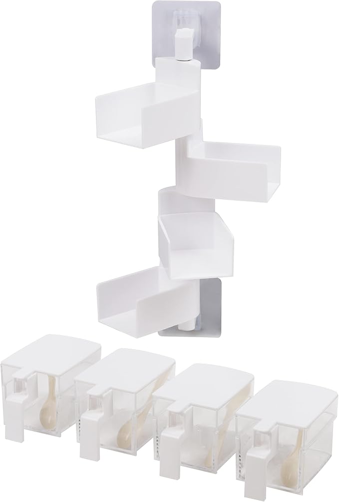 Mind Reader Anchor Collection, Wall Mount 4-Compartment Swivel Organizer with Removable Compartments with Hinged Lids and Enclosed Spoons, White