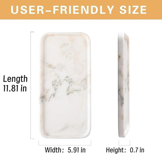 YKAJO Marble Tray, 12"x6", Countertop Organizer Rectangular Serving Platter Decorative Elegant Natural for Perfume, Candles, Jewelry