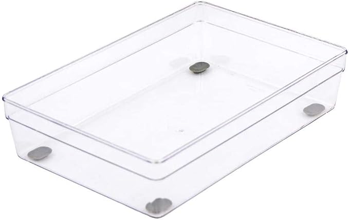 Glad Plastic Drawer Storage Tray – Heavy Duty Organizer Bin for Home, Kitchen, Bath, Bedroom, Office | Non-Slip Feet, 9x6, Clear