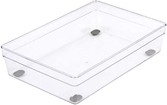 Glad Plastic Drawer Storage Tray – Heavy Duty Organizer Bin for Home, Kitchen, Bath, Bedroom, Office | Non-Slip Feet, 9x6, Clear