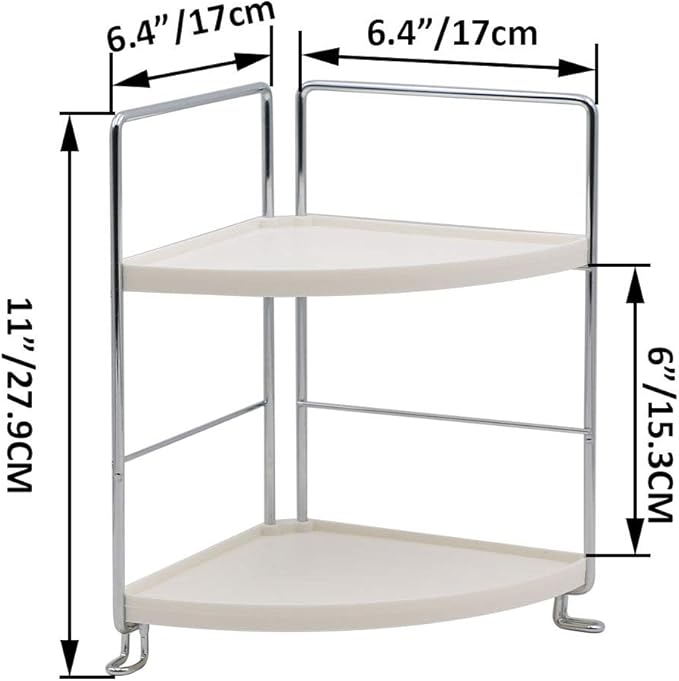2-Tier Bathroom Countertop Organizer - Vanity Tray Cosmetic & Makeup Storage- Kitchen Spice Rack Standing Shelf - Corner Storage Shelf, Silver