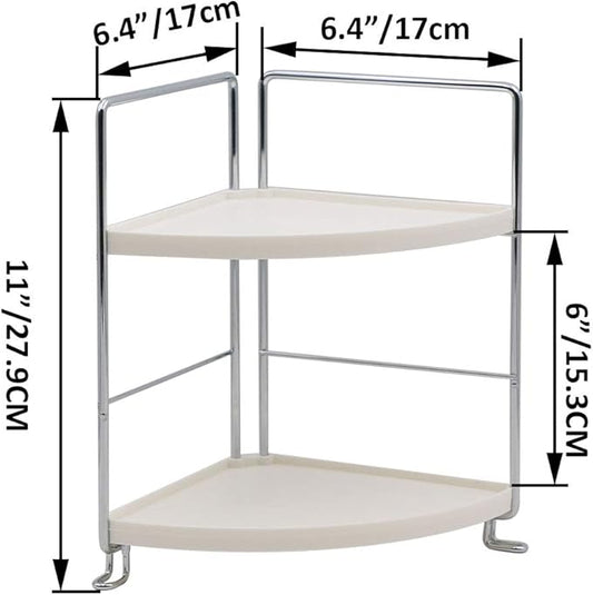 2-Tier Bathroom Countertop Organizer - Vanity Tray Cosmetic & Makeup Storage- Kitchen Spice Rack Standing Shelf - Corner Storage Shelf, Silver