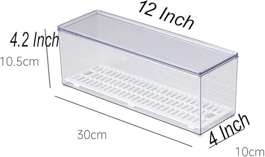 Large Transparent Flatware Tray Kitchen Drawer Organizer With Lid and Drainer - Plastic Kitchen Cutlery Tray and Utensil Storage Container with Cover - Dust-proof Dinnerware Holder