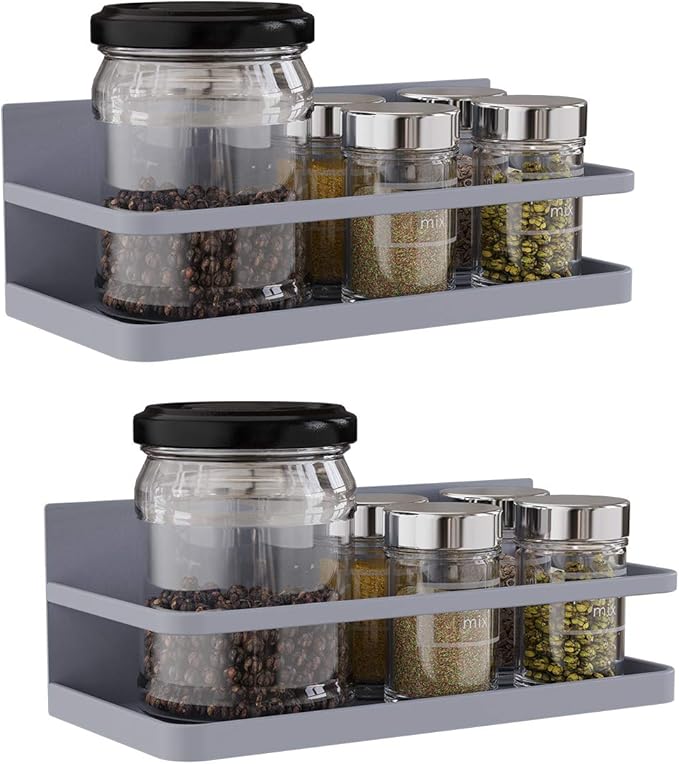 Magnetic Spice Rack Organizer Single Tier Refrigerator Spice Storage Shelf, Easy to Install The Side of The Refrigerator Can Hold spices (Gray 2)