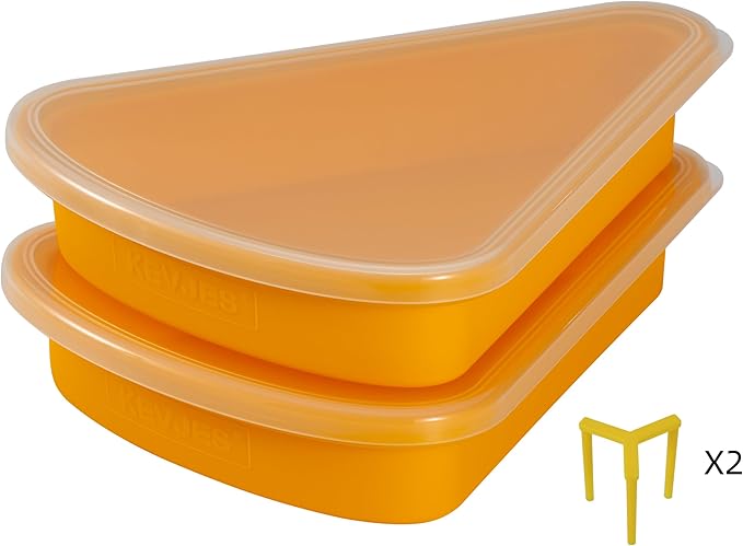 2-Pack Reusable Silicone Leftover Pizza Slice Storage Container with Air-tight Lids-BPA Free,Fits Single Slice up to 16”,Save Space,Refrigerator organizer(2 Yellow)