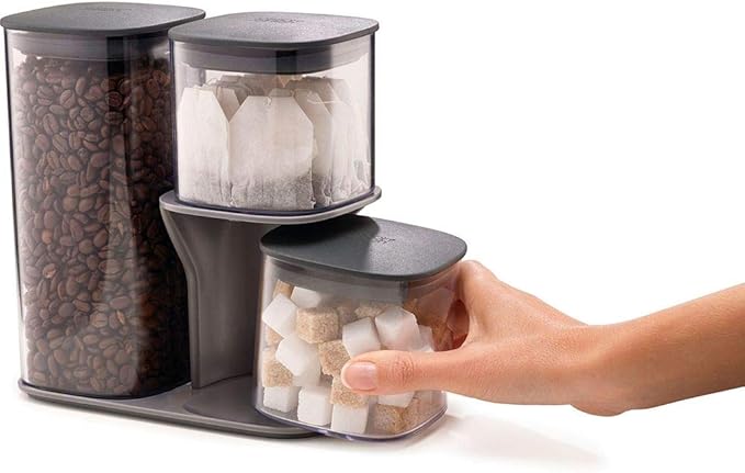 Joseph Joseph Podium Dry Food Storage Container Set with Stand, 3-piece, Gray