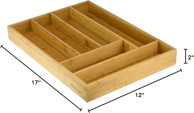 Heim Concept Drawer Organizer Bamboo Cutlery Tray Silverware Organizer/Utensil Holder, Drawer Dividers Organizer for Silverware, Flatware, Knives in Kitchen