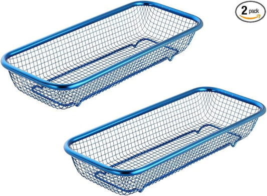 Kitchen Flatware Drawer Organizer, 2pcs Stackable Mesh Cabinet Storage Basket, Stainless Steel Kitchen Utensils Filter Drying Rack Holder for Knives, Fork, Spoon Chopsticks (Blue)