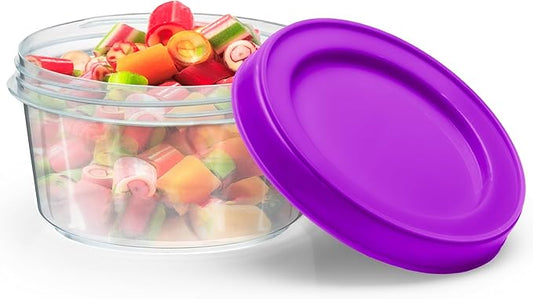 DecorRack 8 Pack - 7 oz Plastic Food Storage Containers with Screw Lids, BPA-Free, Reusable Stackable Jars for Portion Control, Snacks, Travel, Kitchen, Freezer, Art and Craft (Assorted Color)