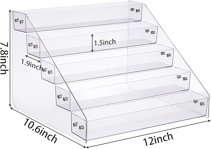 Acrylic Spice Rack, Tiered Spice Rack Shelf Seasoning Organizer for Countertop, Cabinet, Pantry, Kitchen Storage - 5 Tier, 2PCS