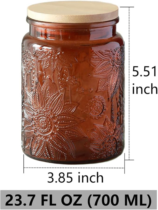 ANSQU Set of 2 Vintage Glass Kitchen Storage Counter Jar, 23.7 FL OZ Candy Jars with Lids, Coffee Container for Ground Coffee, Mason Jar Hold Tea, Sugar, Bath Salts & More (Brown, 2 Pack)
