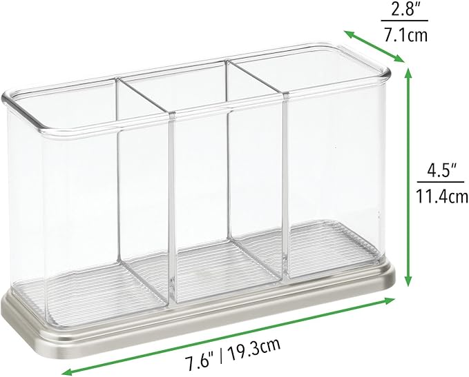 mDesign Plastic Cutlery Utensil Holder Storage Organizer Caddy for Kitchen Countertop Organization - Holds Fork, Knife, Spoon, Silverware - 3 Divided Sections - Hyde Collection - Clear/Brushed