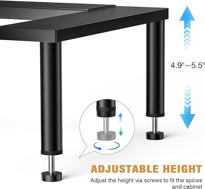 THYGIFTREE Spice Rack Organizer for Cabinet 2 Tier Expandable Metal Seasoning Organization Height Adjustable Spice Storage Shelf for Cupboard Pantry